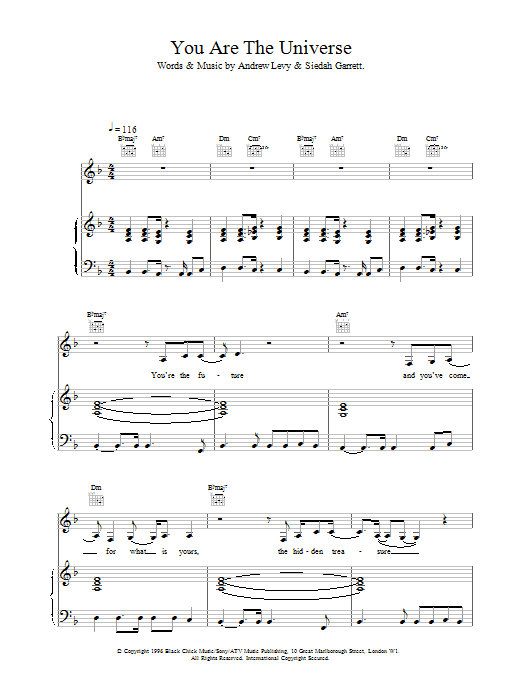 Brand New Heavies You Are The Universe sheet music notes and chords arranged for Piano, Vocal & Guitar Chords