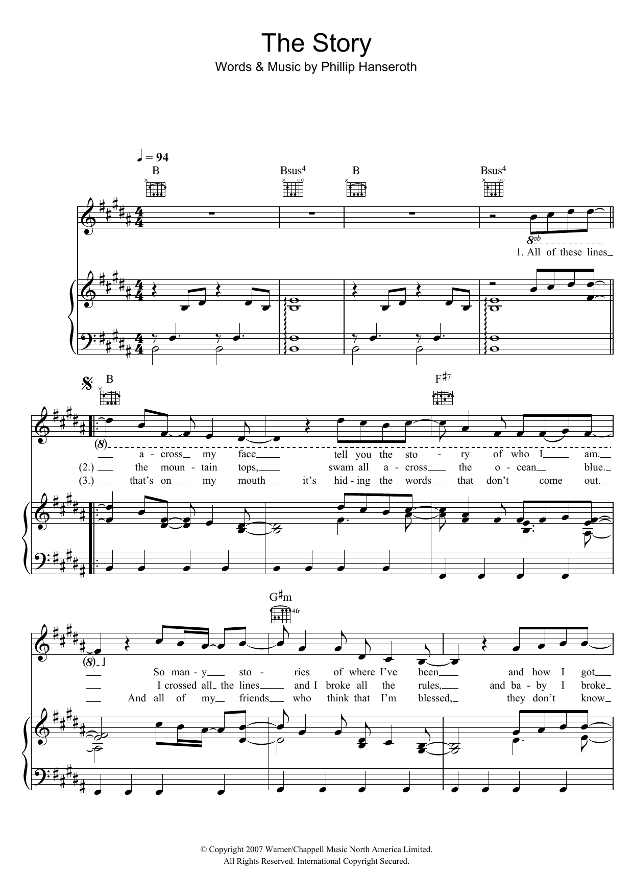 Brandi Carlile The Story sheet music notes and chords arranged for Piano, Vocal & Guitar Chords (Right-Hand Melody)