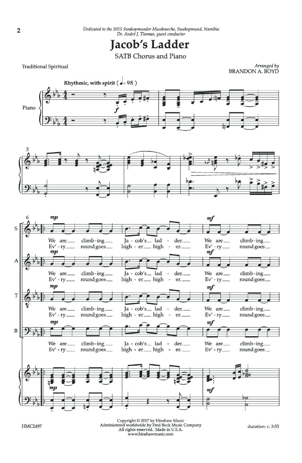 Brandon A. Boyd Jacob's Ladder sheet music notes and chords arranged for SATB Choir