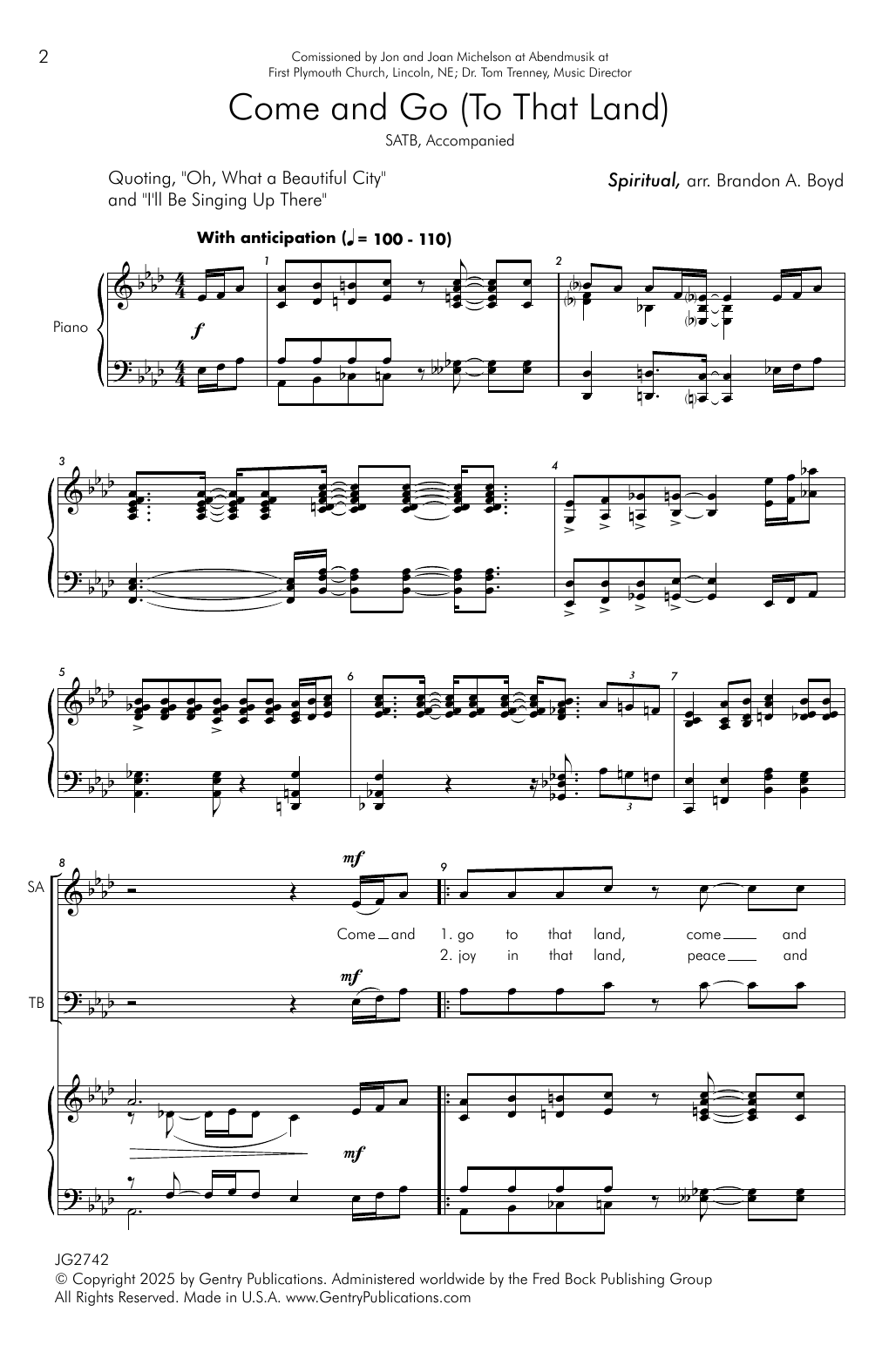 Brandon Boyd Come And Go (To That Land) sheet music notes and chords arranged for SATB Choir
