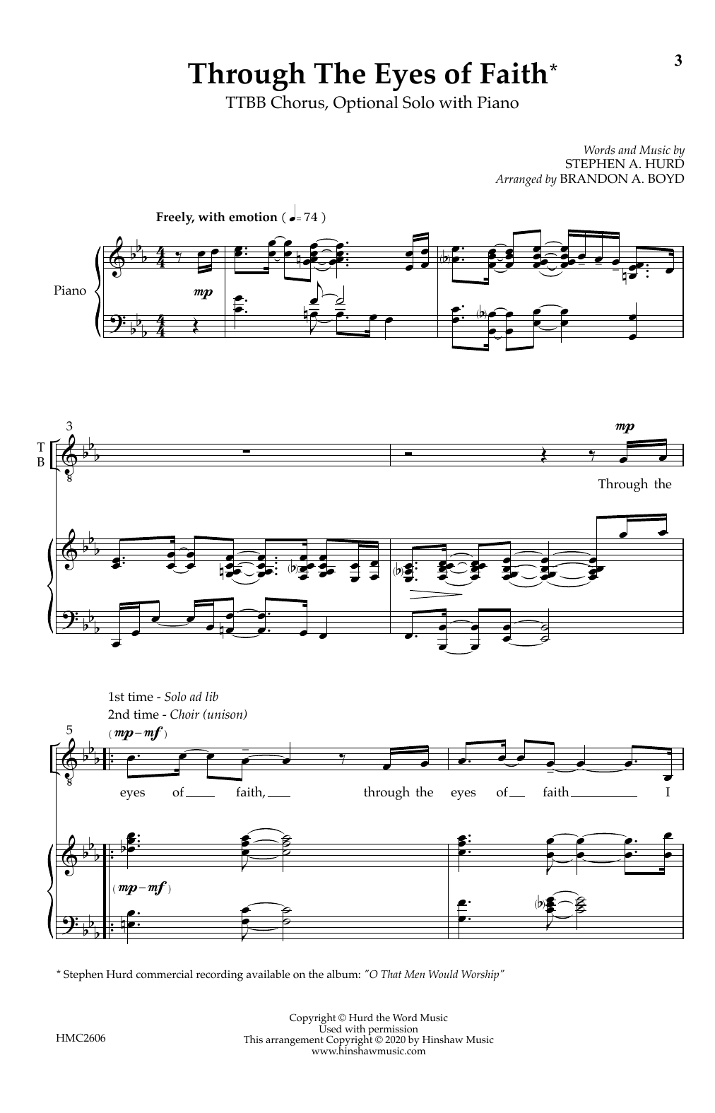 Brandon Boyd Through The Eyes Of Faith sheet music notes and chords arranged for TTBB Choir