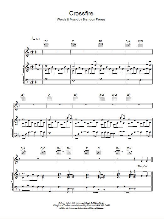 Brandon Flowers Crossfire sheet music notes and chords arranged for Piano, Vocal & Guitar Chords