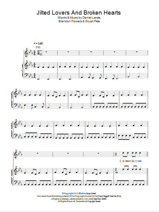 Brandon Flowers Jilted Lovers And Broken Hearts sheet music notes and chords arranged for Piano, Vocal & Guitar Chords
