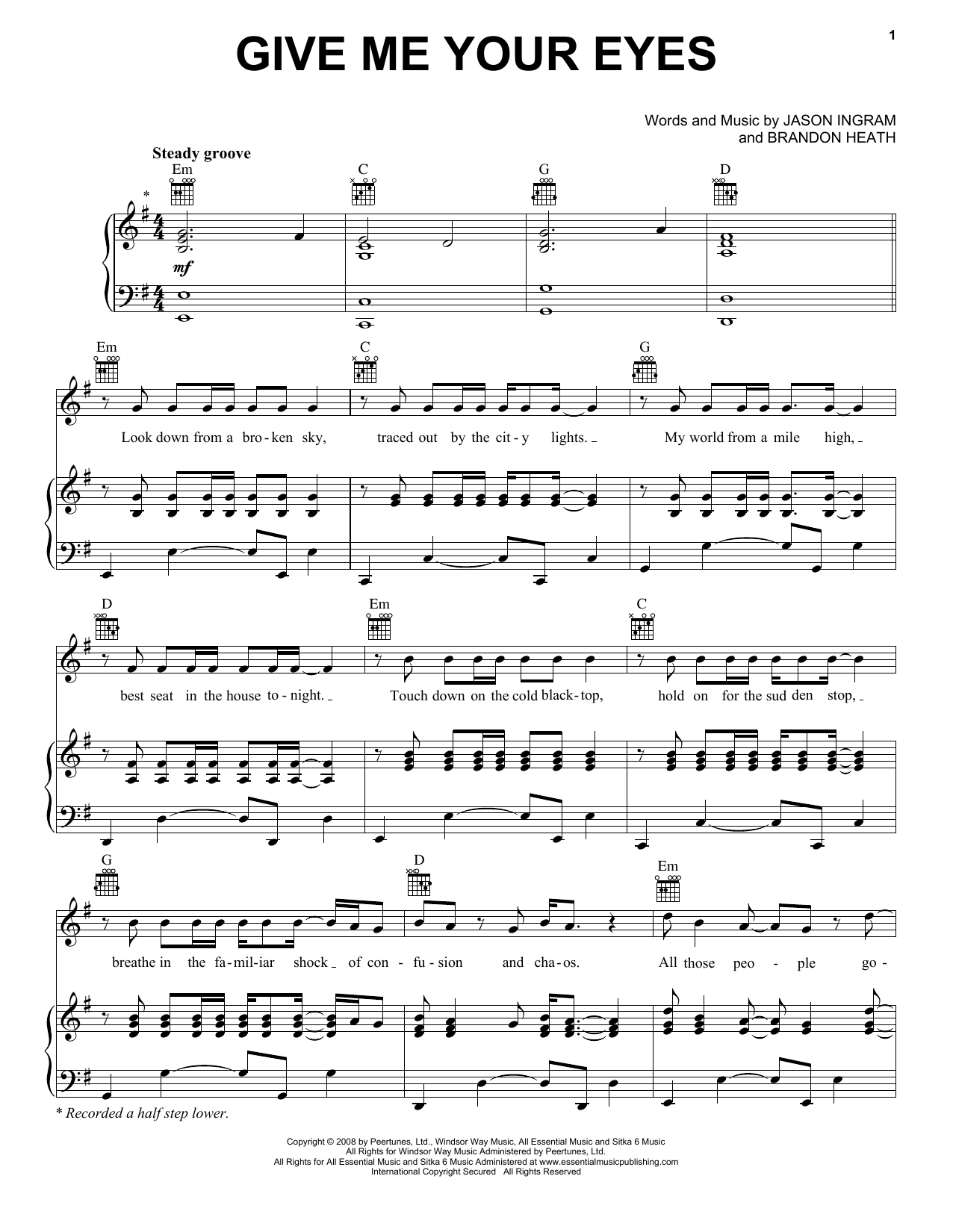 Brandon Heath Give Me Your Eyes sheet music notes and chords arranged for Easy Guitar Tab