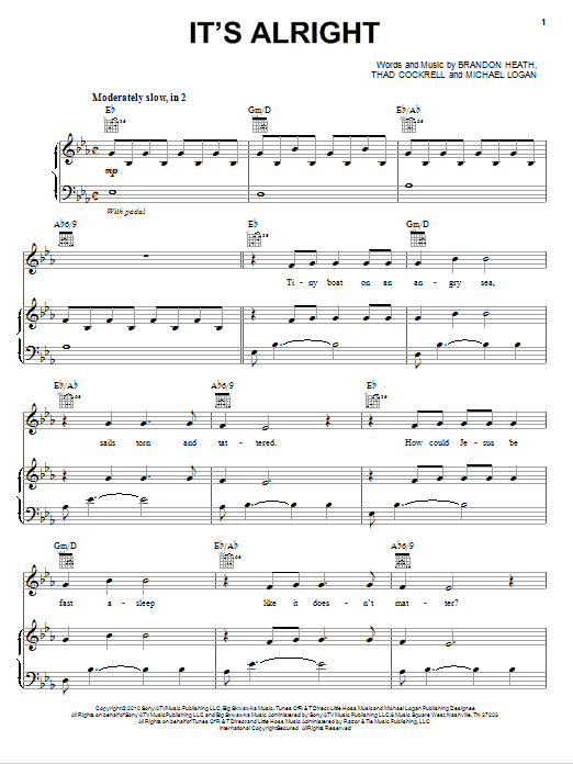 Brandon Heath It's Alright sheet music notes and chords arranged for Piano, Vocal & Guitar Chords (Right-Hand Melody)