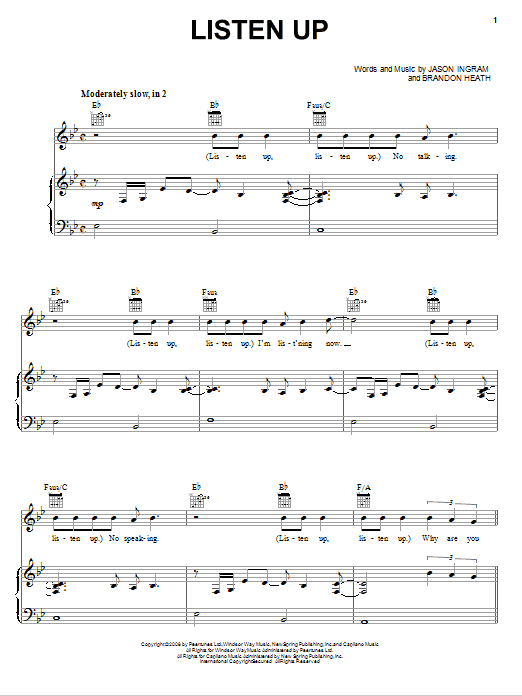 Brandon Heath Listen Up sheet music notes and chords arranged for Piano, Vocal & Guitar Chords (Right-Hand Melody)