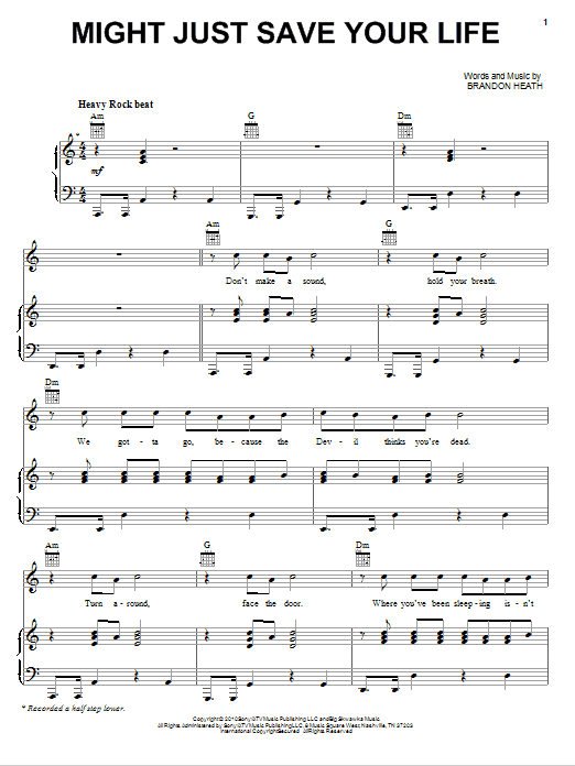 Brandon Heath Might Just Save Your Life sheet music notes and chords arranged for Piano, Vocal & Guitar Chords (Right-Hand Melody)