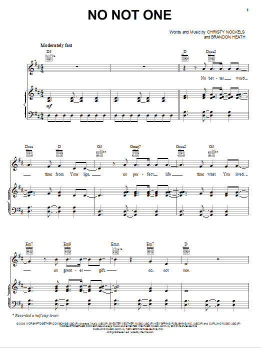 Brandon Heath No Not One sheet music notes and chords arranged for Piano, Vocal & Guitar Chords (Right-Hand Melody)