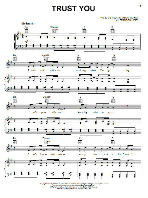 Brandon Heath Trust You sheet music notes and chords arranged for Piano, Vocal & Guitar Chords (Right-Hand Melody)