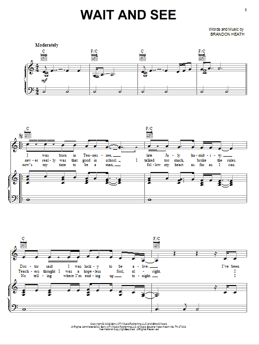 Brandon Heath Wait And See sheet music notes and chords arranged for Piano, Vocal & Guitar Chords (Right-Hand Melody)
