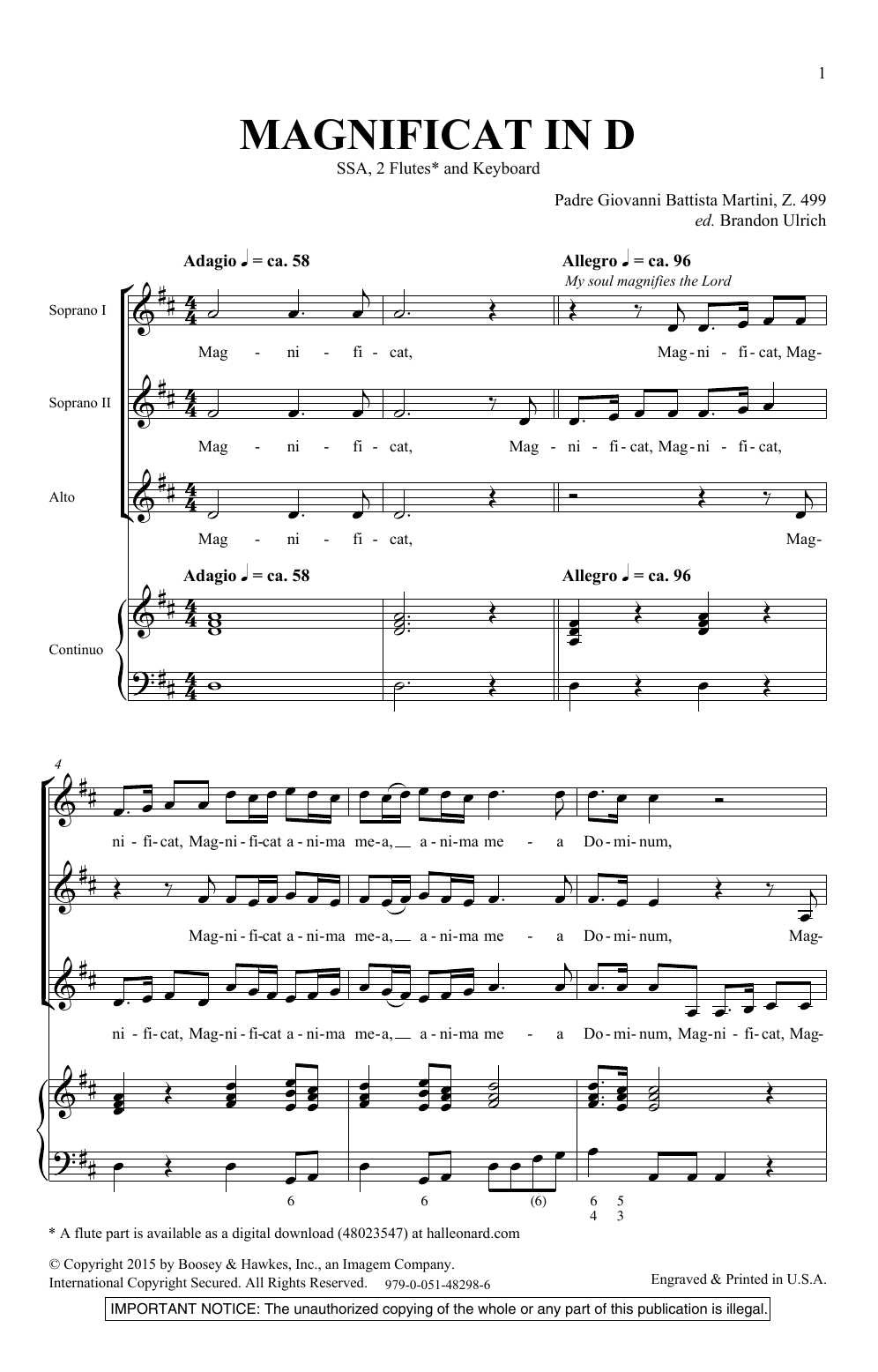 Brandon Ulrich Magnificat In D sheet music notes and chords arranged for SSA Choir