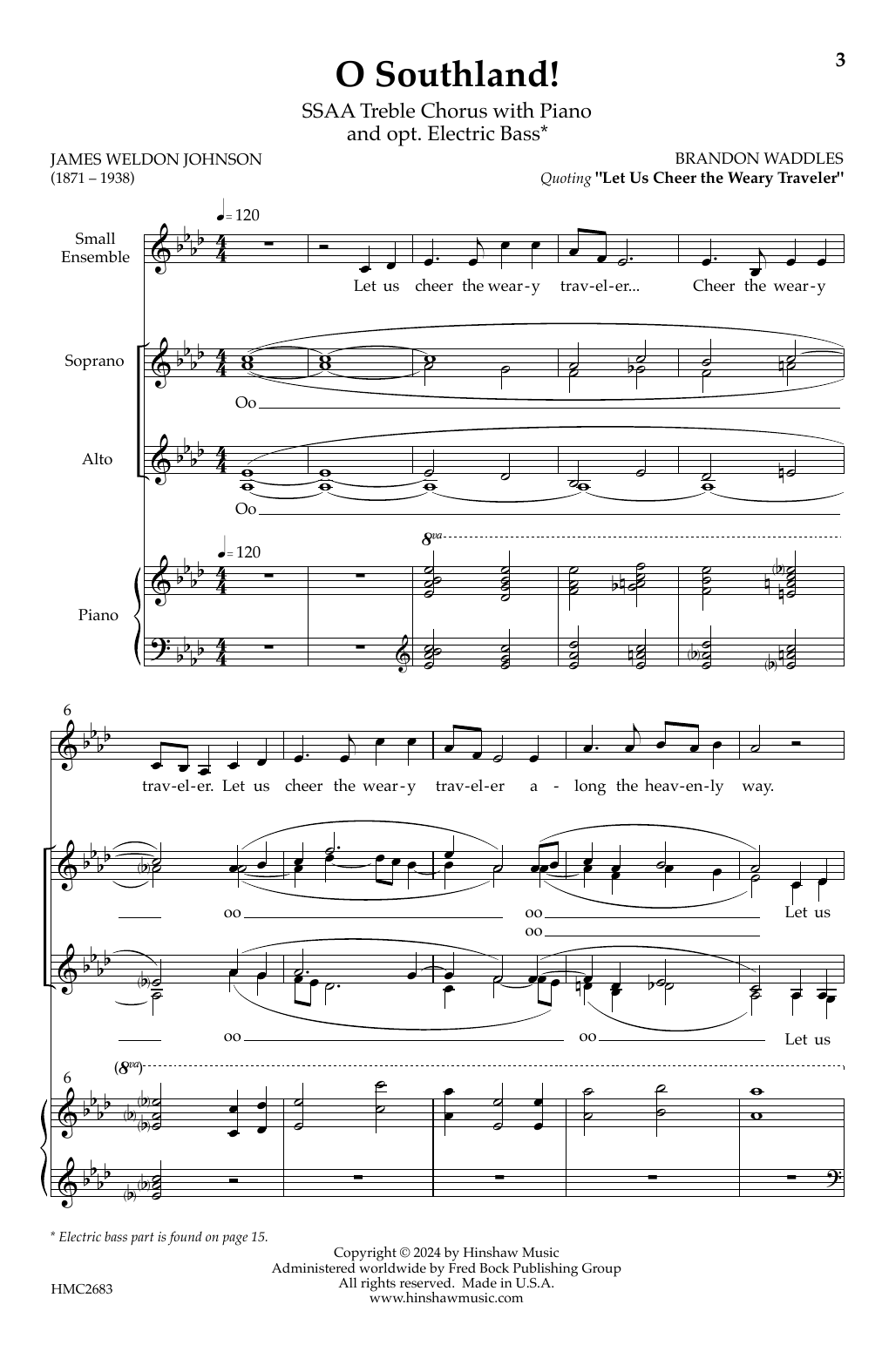 Brandon Waddles O Southland sheet music notes and chords arranged for SSAA Choir