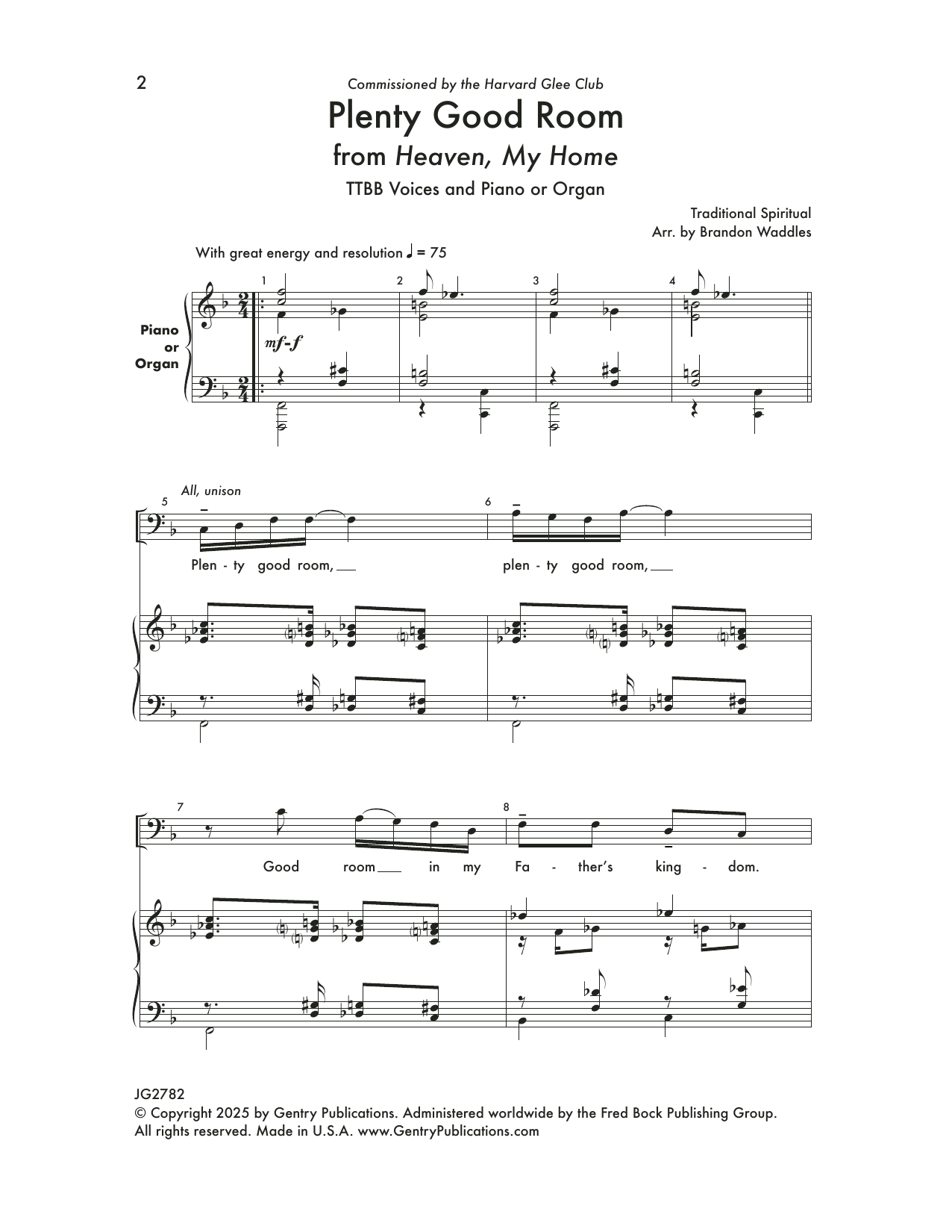 Brandon Waddles Plenty Good Room sheet music notes and chords arranged for TTBB Choir