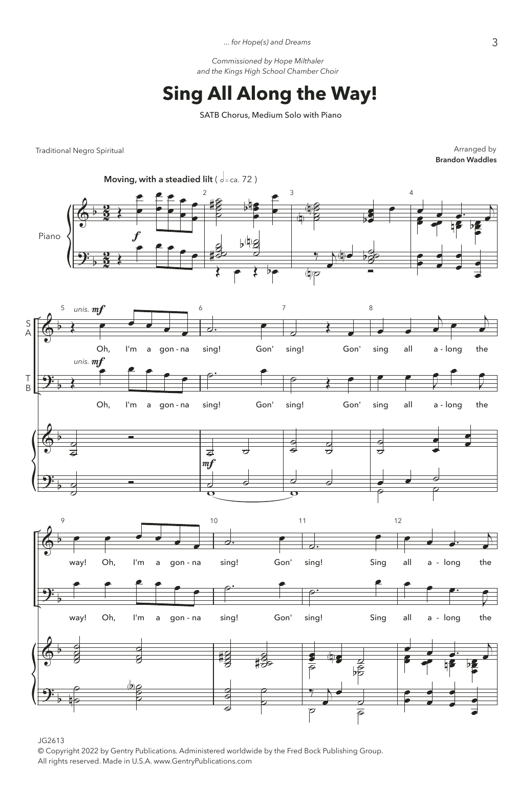 Brandon Waddles Sing All Along The Way! sheet music notes and chords arranged for SATB Choir
