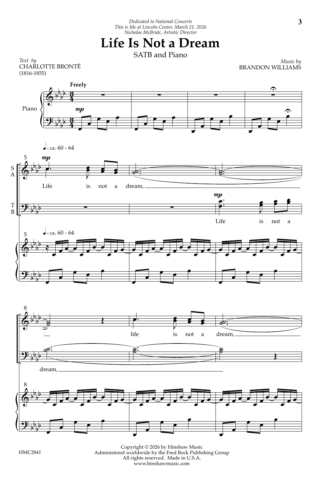 Brandon Williams Life Is Not A Dream sheet music notes and chords arranged for SATB Choir