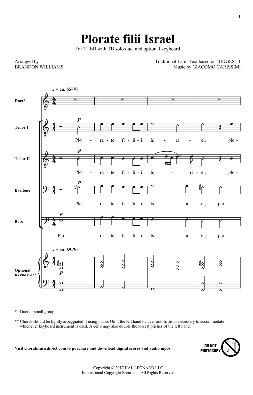 Brandon Williams Plorate Filii Israel sheet music notes and chords arranged for TTBB Choir