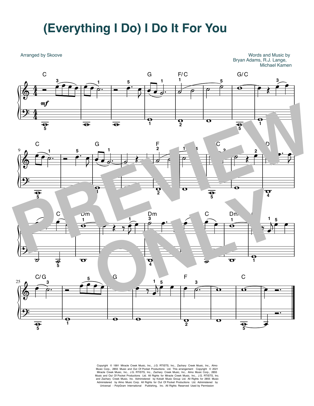 Brandy (Everything I Do) I Do It For You (arr. Skoove) sheet music notes and chords arranged for Beginner Piano (Abridged)