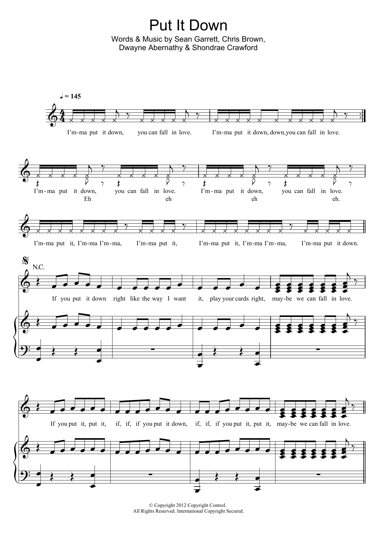 Brandy Put It Down (featuring Chris Brown) sheet music notes and chords arranged for Piano, Vocal & Guitar Chords