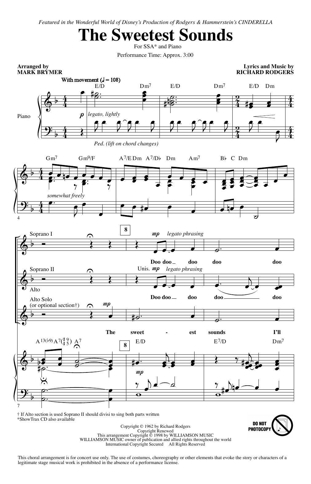 Brandy The Sweetest Sounds (from Cinderella) (arr. Mark Brymer) sheet music notes and chords arranged for SSA Choir