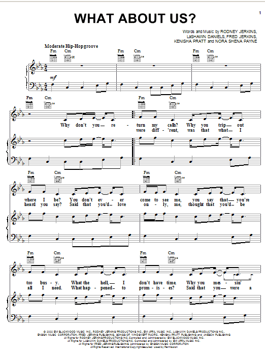 Brandy What About Us? sheet music notes and chords arranged for Piano, Vocal & Guitar Chords (Right-Hand Melody)