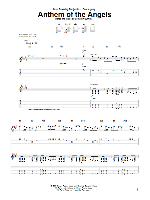 Breaking Benjamin Anthem Of The Angels sheet music notes and chords arranged for Guitar Tab