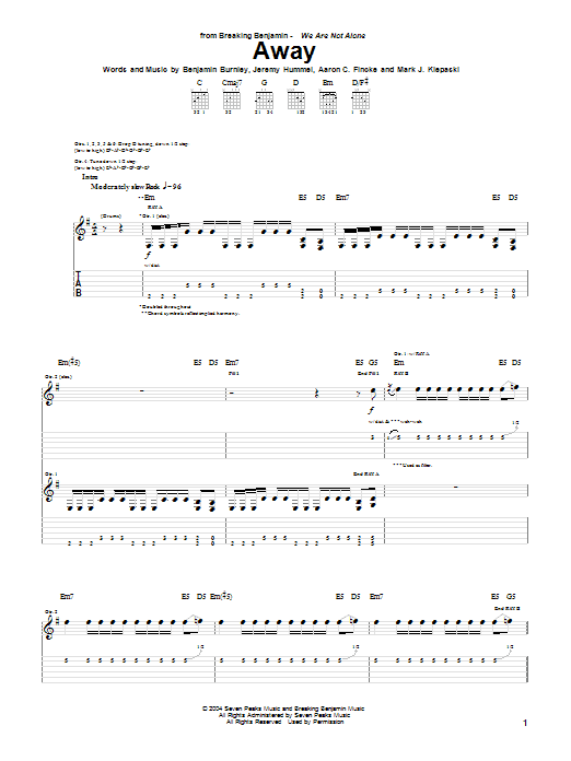 Breaking Benjamin Away sheet music notes and chords arranged for Guitar Tab