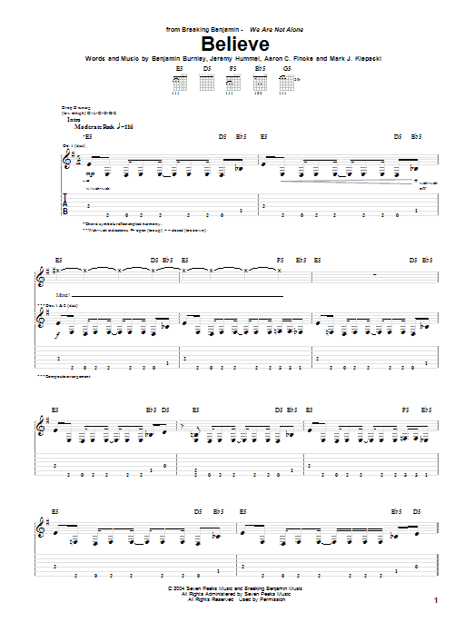 Breaking Benjamin Believe sheet music notes and chords arranged for Guitar Tab