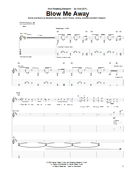 Breaking Benjamin Blow Me Away sheet music notes and chords arranged for Guitar Tab