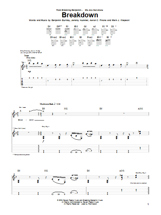 Breaking Benjamin Breakdown sheet music notes and chords arranged for Guitar Tab