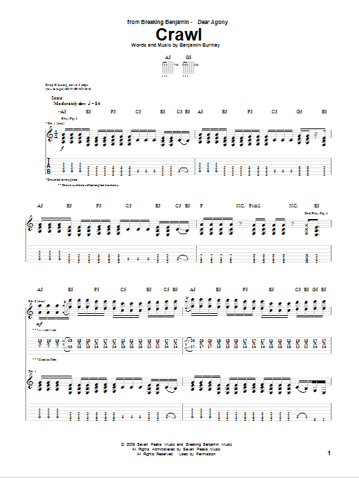 Breaking Benjamin Crawl sheet music notes and chords arranged for Guitar Tab