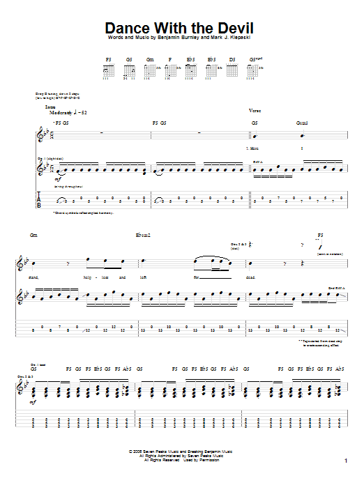 Breaking Benjamin Dance With The Devil sheet music notes and chords arranged for Guitar Tab
