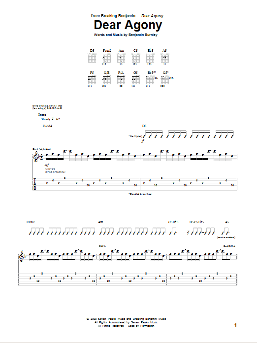 Breaking Benjamin Dear Agony sheet music notes and chords arranged for Guitar Tab