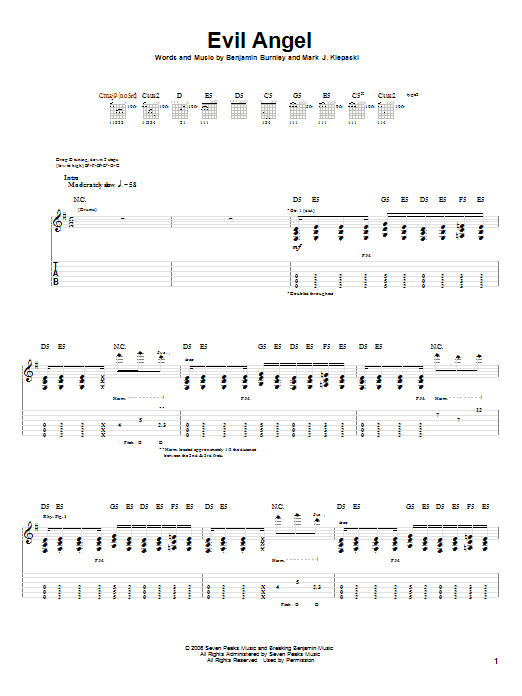 Breaking Benjamin Evil Angel sheet music notes and chords arranged for Guitar Tab