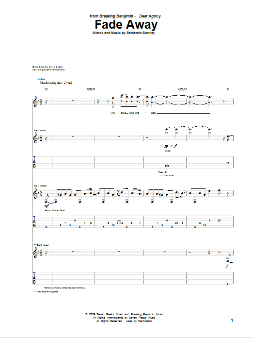 Breaking Benjamin Fade Away sheet music notes and chords arranged for Guitar Tab