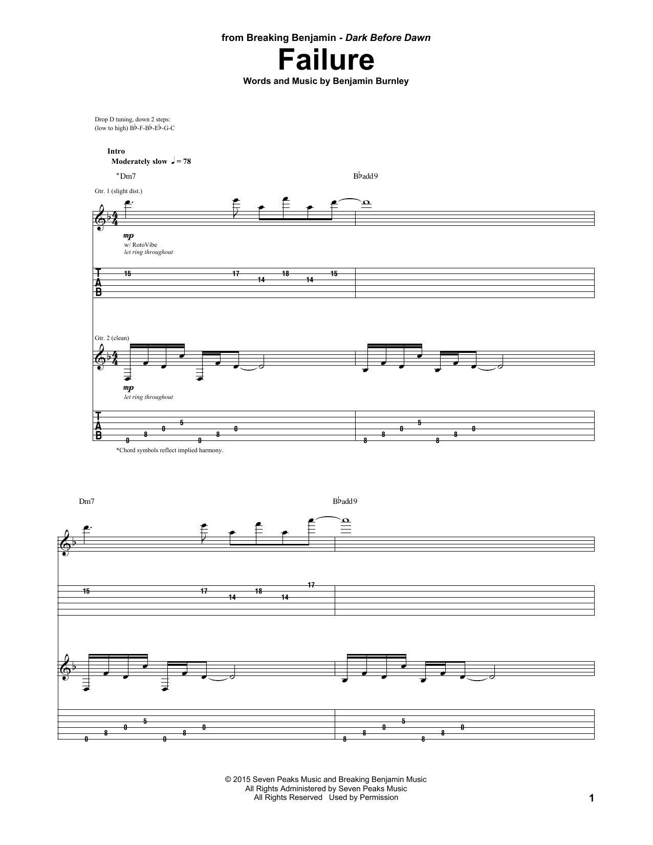 Breaking Benjamin Failure sheet music notes and chords arranged for Guitar Tab