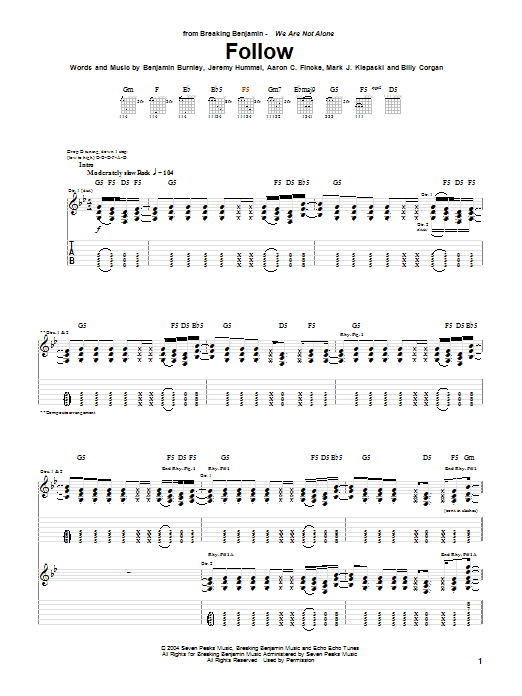 Breaking Benjamin Follow sheet music notes and chords arranged for Guitar Tab