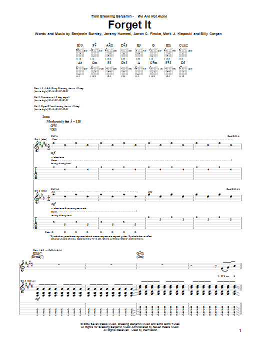 Breaking Benjamin Forget It sheet music notes and chords arranged for Guitar Tab