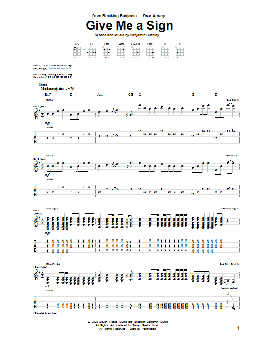 Breaking Benjamin Give Me A Sign sheet music notes and chords arranged for Guitar Tab