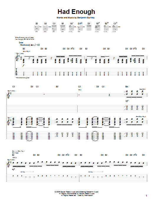 Breaking Benjamin Had Enough sheet music notes and chords arranged for Guitar Tab