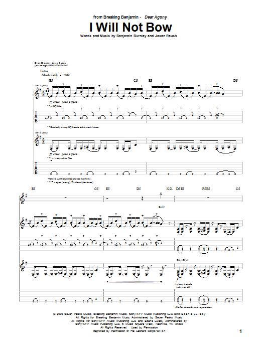 Breaking Benjamin I Will Not Bow sheet music notes and chords arranged for Guitar Lead Sheet