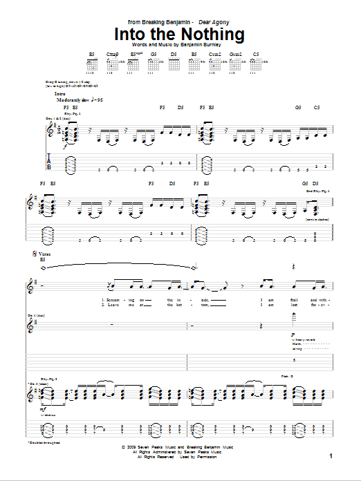 Breaking Benjamin Into The Nothing sheet music notes and chords arranged for Guitar Tab