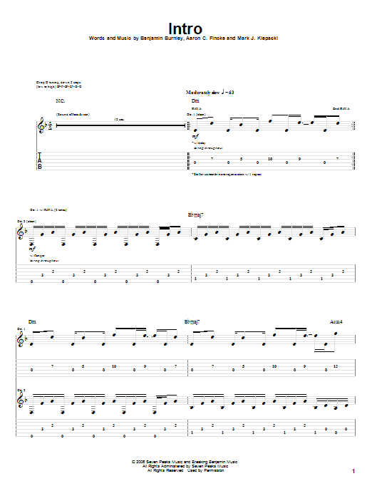 Breaking Benjamin Intro sheet music notes and chords arranged for Guitar Tab