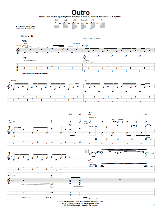 Breaking Benjamin Outro sheet music notes and chords arranged for Guitar Tab