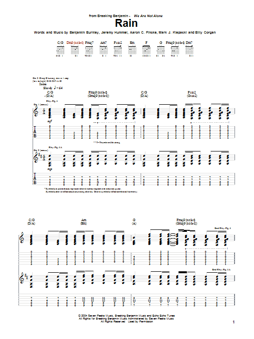 Breaking Benjamin Rain sheet music notes and chords arranged for Guitar Tab