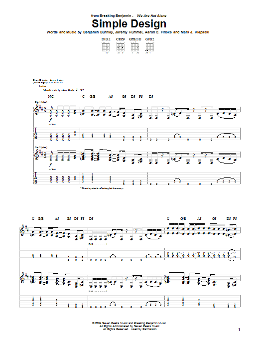 Breaking Benjamin Simple Design sheet music notes and chords arranged for Guitar Tab