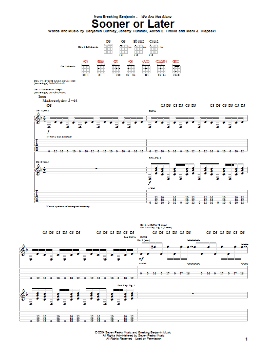 Breaking Benjamin Sooner Or Later sheet music notes and chords arranged for Guitar Tab