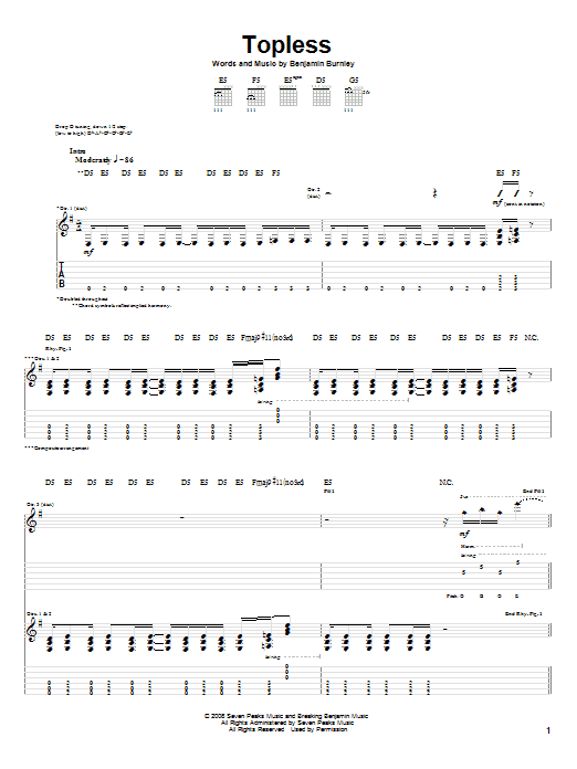 Breaking Benjamin Topless sheet music notes and chords arranged for Guitar Tab