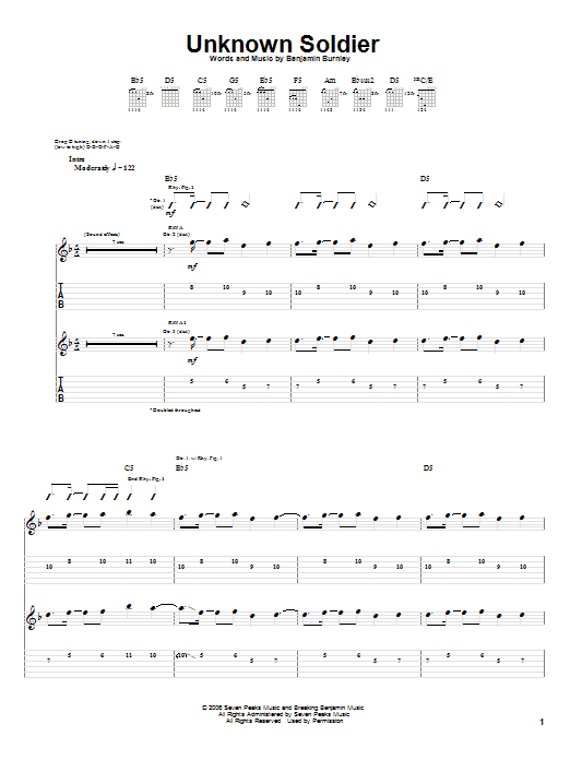 Breaking Benjamin Unknown Soldier sheet music notes and chords arranged for Guitar Tab