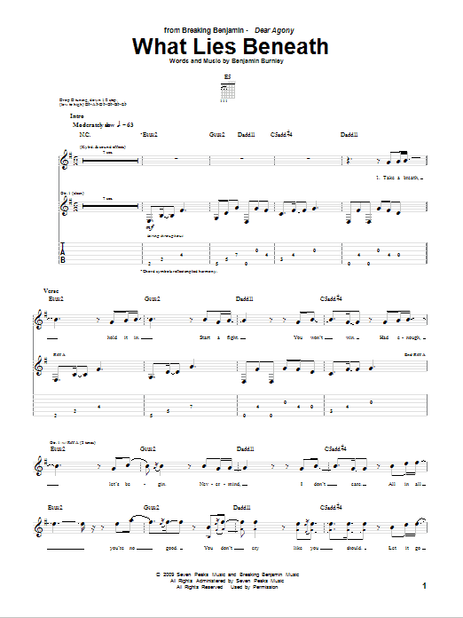 Breaking Benjamin What Lies Beneath sheet music notes and chords arranged for Guitar Tab