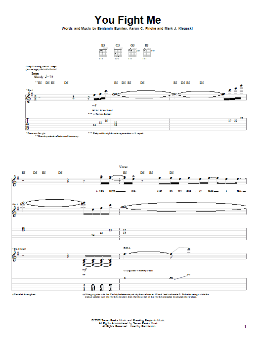 Breaking Benjamin You Fight Me sheet music notes and chords arranged for Guitar Tab